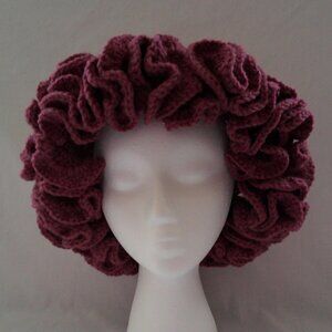 Handcrafted Crochet Spiral Crown Plum Color Ruffle Hat